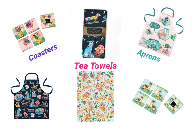 Kitchen Gifts-Aprons, Tea Towels &amp; Coasters