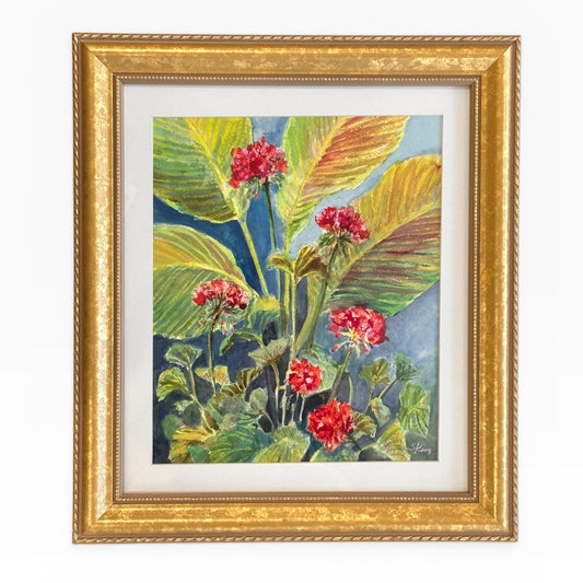 Geraniums and Calla Leaves