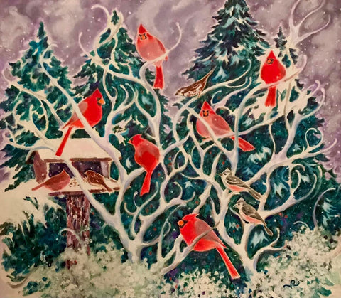 Cardinals in Snowy Dogwood