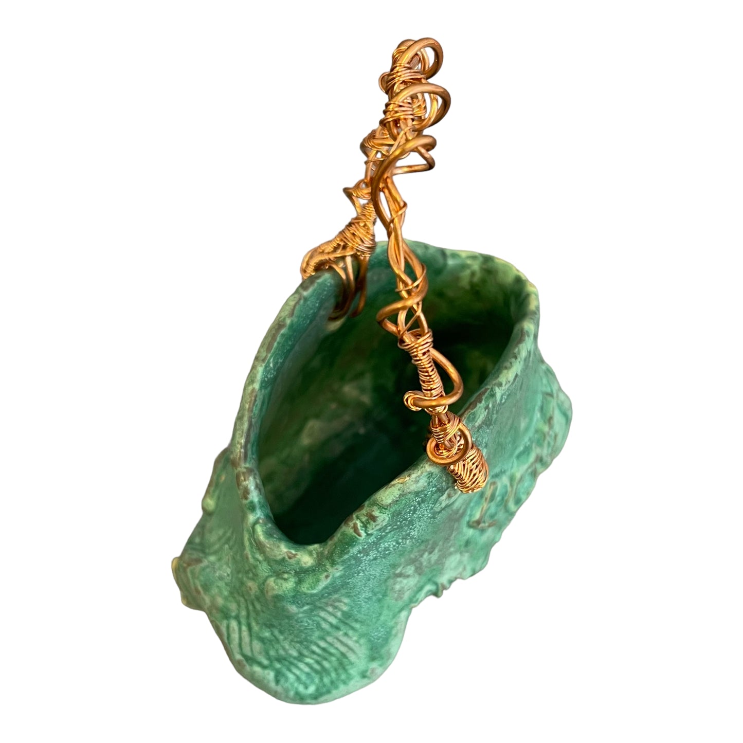 Small Turquoise Basket w/ copper handle