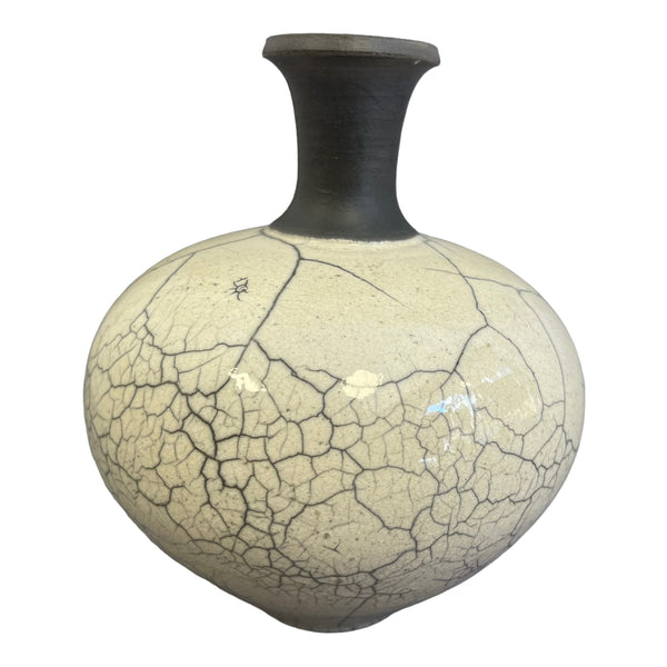 White Raku Long Neck Vase