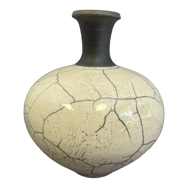 White Raku Long Neck Vase