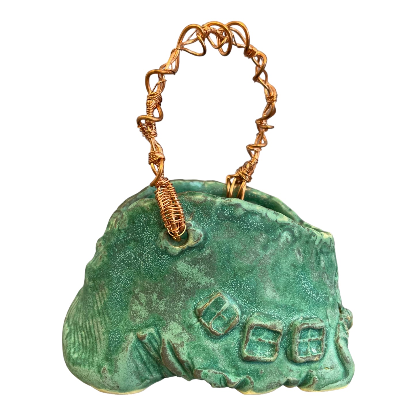 Small Turquoise Basket w/ copper handle