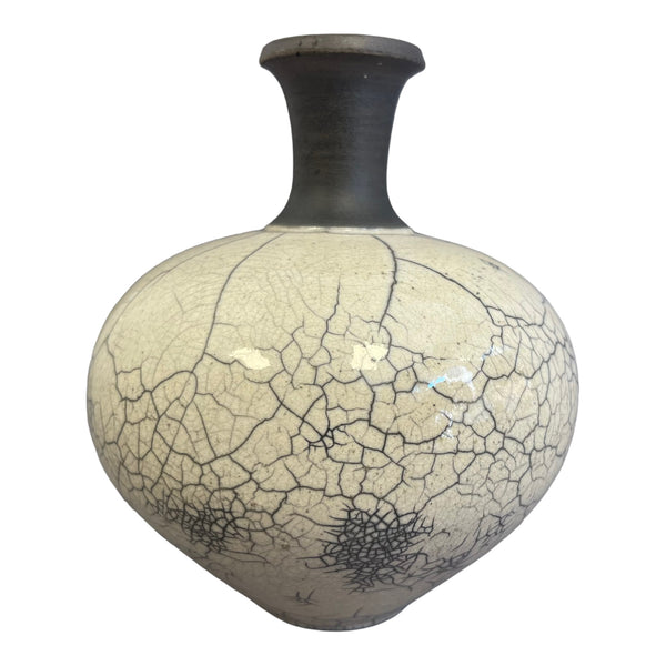 White Raku Long Neck Vase