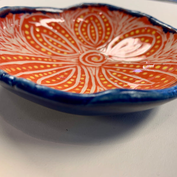 Orange Carved Flower Trinket Dish