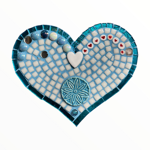 Mosaic Heart with Teal Flower