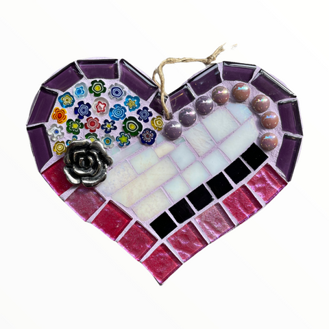 Mosaic Heart with Silver Rose