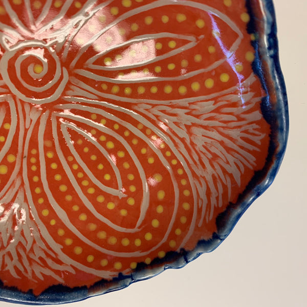 Orange Carved Flower Trinket Dish