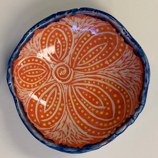 Orange Carved Flower Trinket Dish